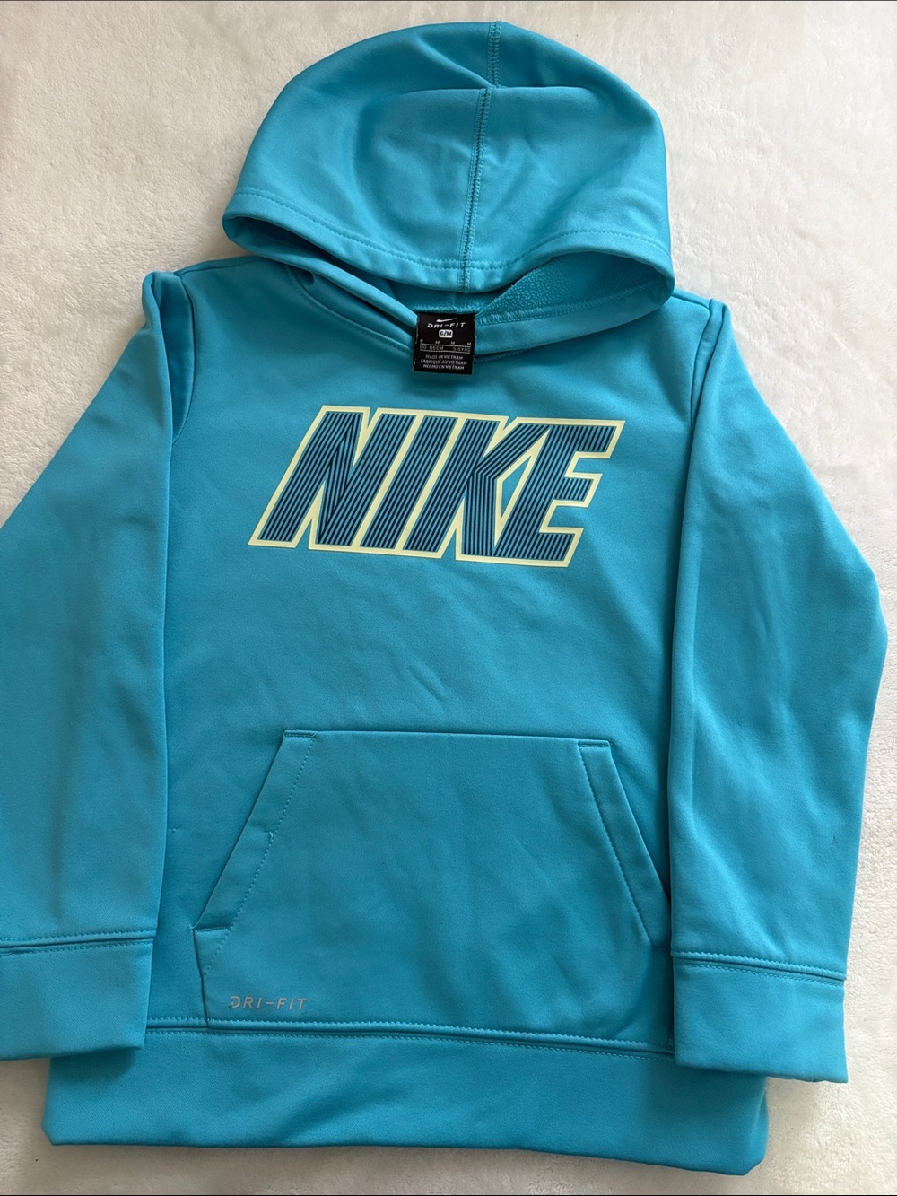 Nike Turquoise Kids' Hooded Dri-FIT Pullover with Logo